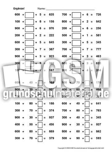 Ergänzen Arbeitsblätter Erweiterung des Zahlenraums