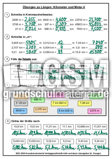 Km M 4 Kilometer Meter Zentimeter Rechnen Mit Grossen Mathe Klasse 4 Grundschulmaterial De