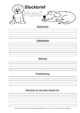 Steckbrief In Der Grundschule Tiersteckbrief Vorlagen Sw Steckbriefe Tiere Sachthemen Hus Klasse 3 Grundschulmaterial De