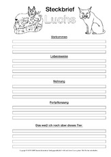 Steckbrief in der Grundschule - Tiersteckbrief Vorlagen-SW