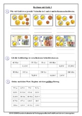 Arbeitsblatt In Der Grundschule Geld Rechnen Mit Grossen Mathe Klasse 3 Grundschulmaterial De